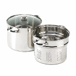 From pasta to soups, this versatile stock pot makes gourmet cooking a breeze! Multipurpose 8-quart set lets you steam, boil and cook up all your favorites.