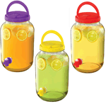 Get a handle on your thirst with this party-ready beverage dispenser. The glass container holds a gallon of your favorite drink and it is topped with a red, yellow, or purple lid that has a nifty pop-up handle for easy carrying. The plastic spigot dispenses liquid with a press of a button.