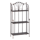 Storage made stylish and simple; that’s the European way! Roomy baker’s rack features three basket-weave shelves and an elegant rustic metal frame, turning an ordinary room into a decorating showcase.