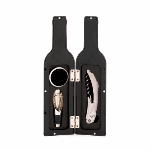 Any wine aficionado will delight at this fun yet practical set! Tucked inside this decorative wine bottle shaped case, a professional quality corkscrew, pourer and drip collar let you enjoy your favorite wines to their fullest.