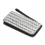 Dazzle and shine all the time with this luxe wallet! The front face features rows of large faceted clear gems that are surrounded by small glittering stones, and all you have to do is simply unzip it to stash all your cash and cards. This wallet is so fashionable that it comes with a wrist strap so you dont have to hide it in a purse.	